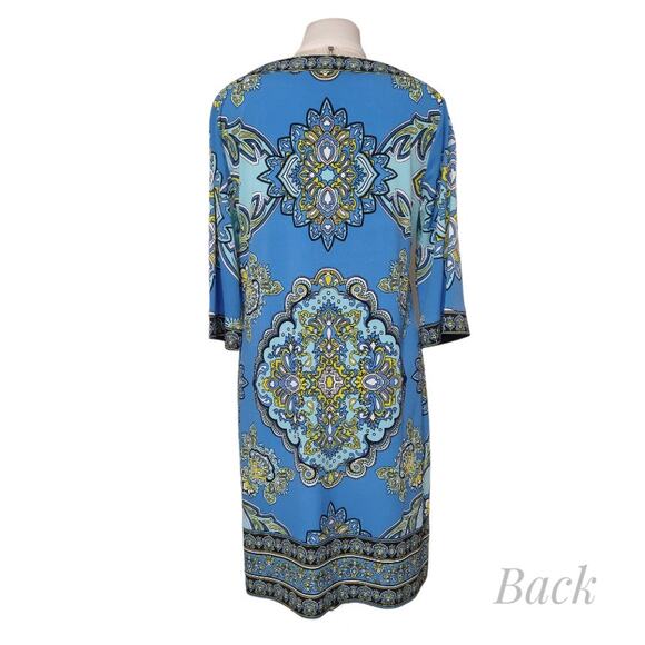 APT 9 Blue Knit Shift Dress Size L Loose Fitting Mid 3/4 Length Sleeves Travel - Picture 4 of 11